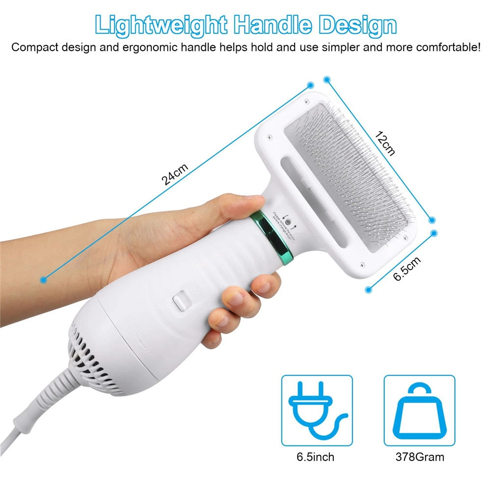 2-in-1 Dog Hair Dryer & Grooming Comb – Quiet Portable Pet Blow Dryer