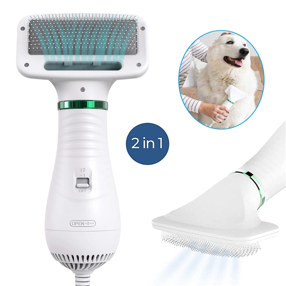 2-in-1 Dog Hair Dryer & Grooming Comb – Quiet Portable Pet Blow Dryer