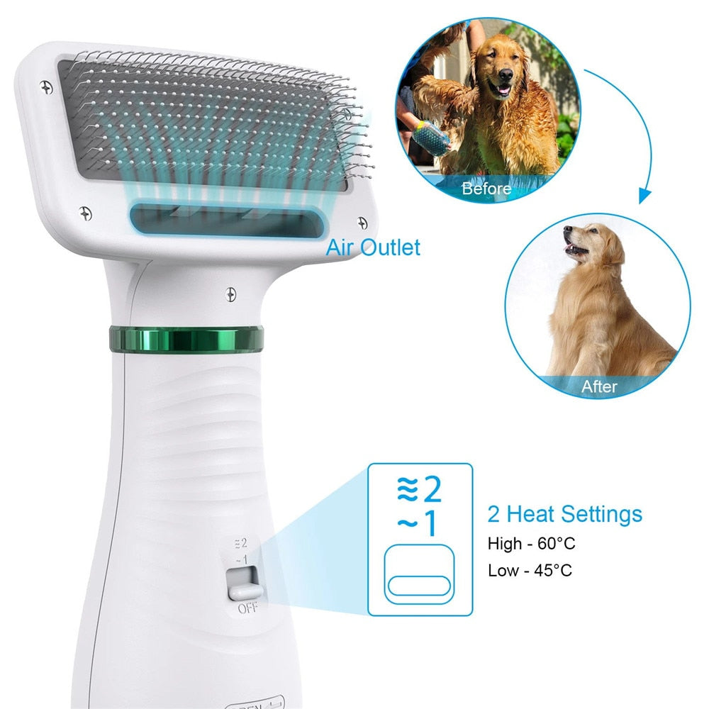 2-in-1 Dog Hair Dryer & Grooming Comb – Quiet Portable Pet Blow Dryer