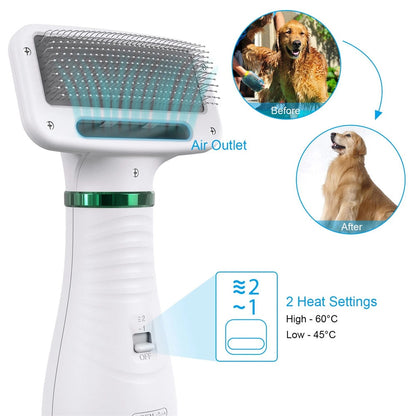 2-in-1 Dog Hair Dryer & Grooming Comb – Quiet Portable Pet Blow Dryer
